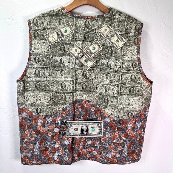 Handmade Money Vest Wearable Art Sz L US Dollar Bills Coins Teacher Accountant - Picture 7 of 9